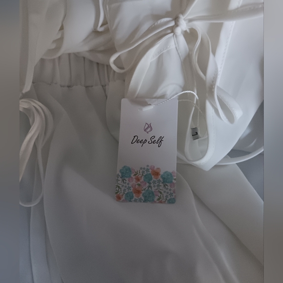 White Flowy, Open Shoulder "Deep Self" Dress - Picture 2 of 5